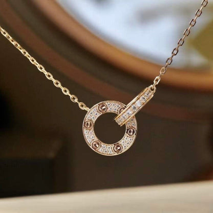 [⭐Miroze]LOVE 7.6MM NECKLACE ROSE GOLD AND SILVER  FULL DIAMOND