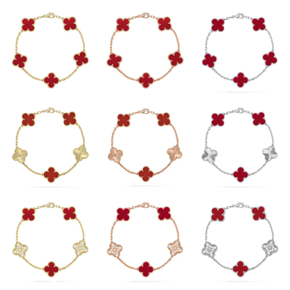 [⭐Miroze] CLOVER 5 MOTIF RED CORNELIAN BRACELET COLLECTION
