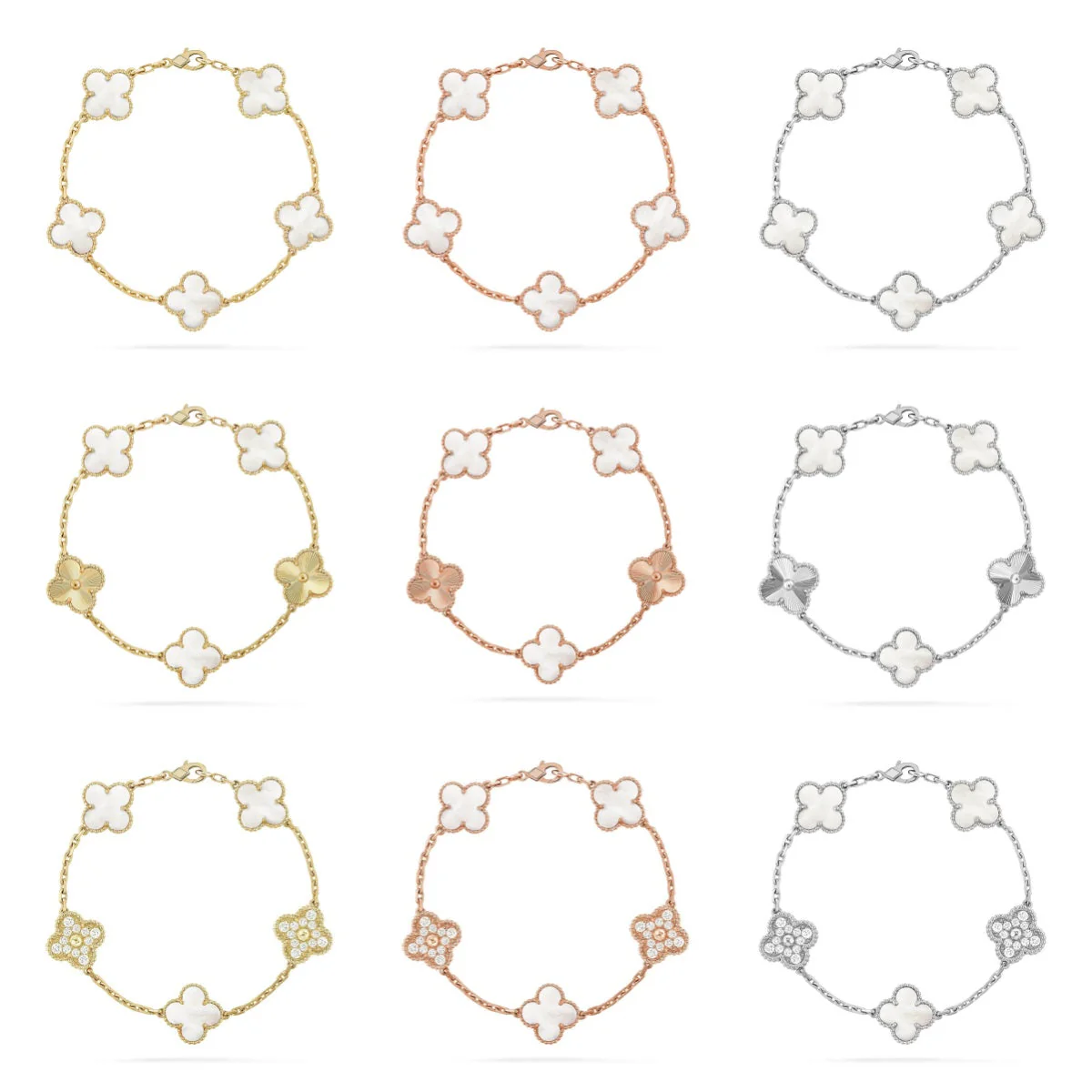 [⭐Miroze]CLOVER WHITE PEARL MOP 5 MOTIF BRACELET COLLECTION