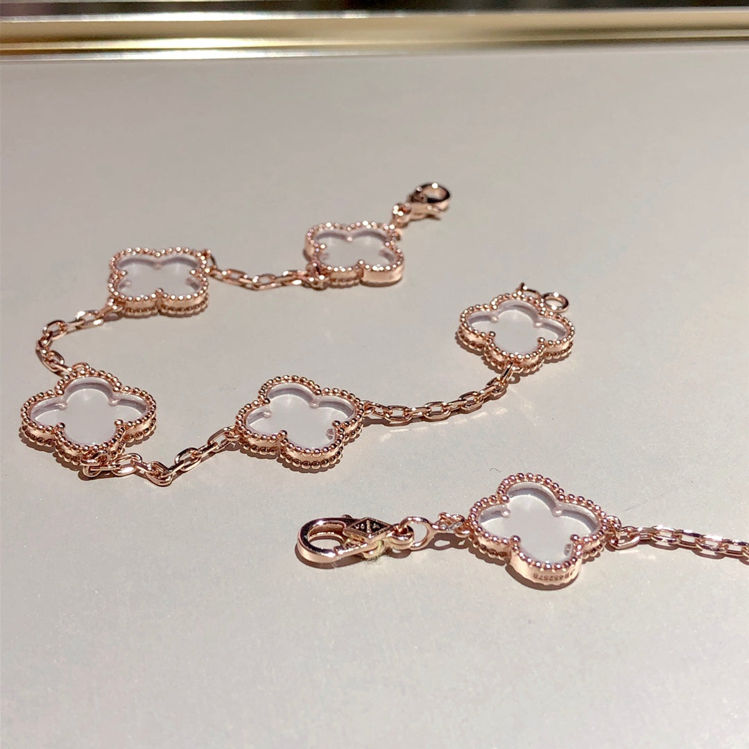 [⭐Miroze]CLOVER 5 MOTIF ROCK CRYSTAL BRACELET