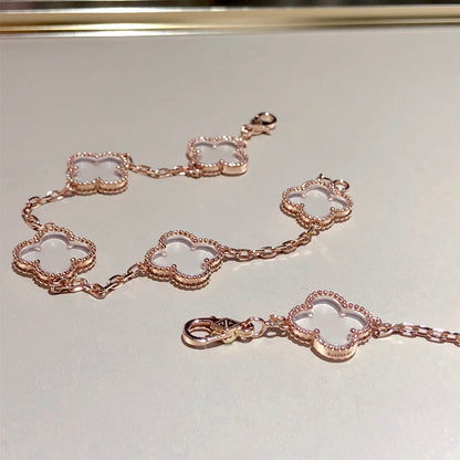 [⭐Miroze]CLOVER 5 MOTIF ROCK CRYSTAL BRACELET