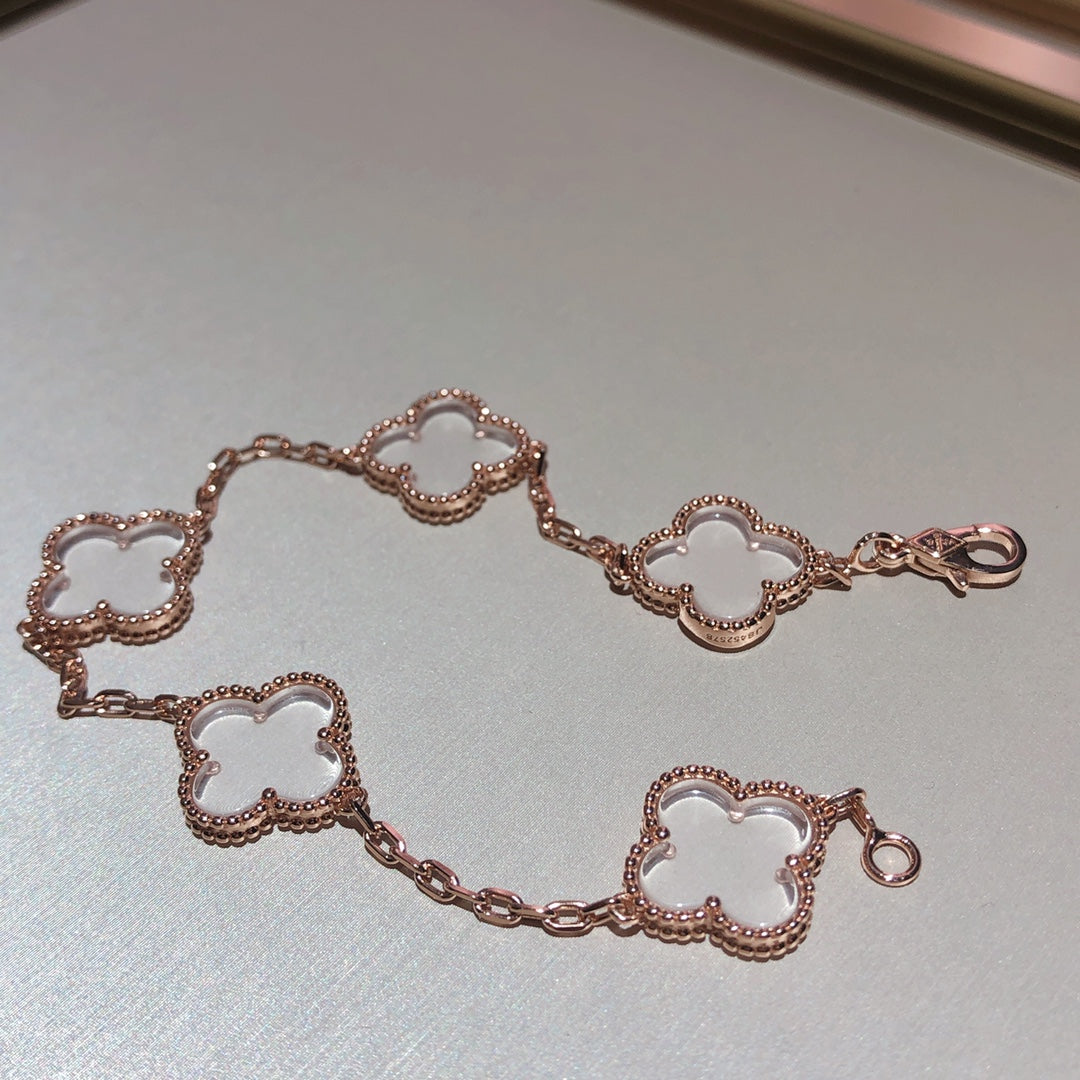 [⭐Miroze]CLOVER 5 MOTIF ROCK CRYSTAL BRACELET