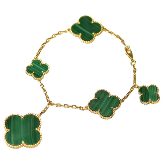[⭐Miroze]MAGIC CLOVER MALACHITE GOLD BRACELET 5 MOTIFS