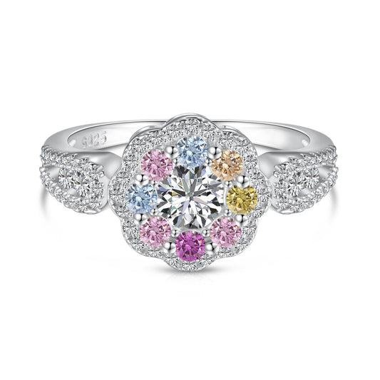 [Miroze Jewelry]Delicate Colorful Round Cut Flower Shape Wedding Ring