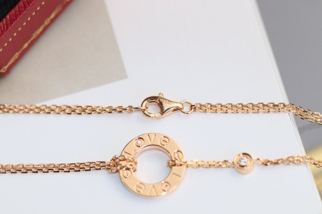 [⭐Miroze]LOVE NECKLACE ADJUSTABLE ROSE GOLD 2 DIAMOND