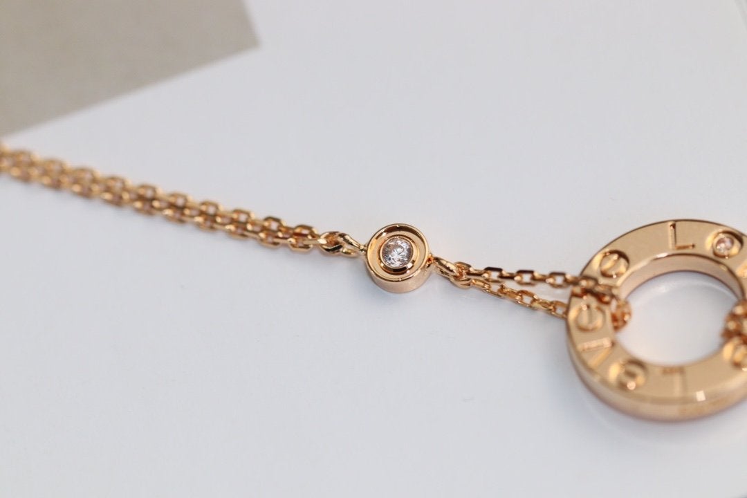 [⭐Miroze]LOVE NECKLACE ADJUSTABLE ROSE GOLD 2 DIAMOND
