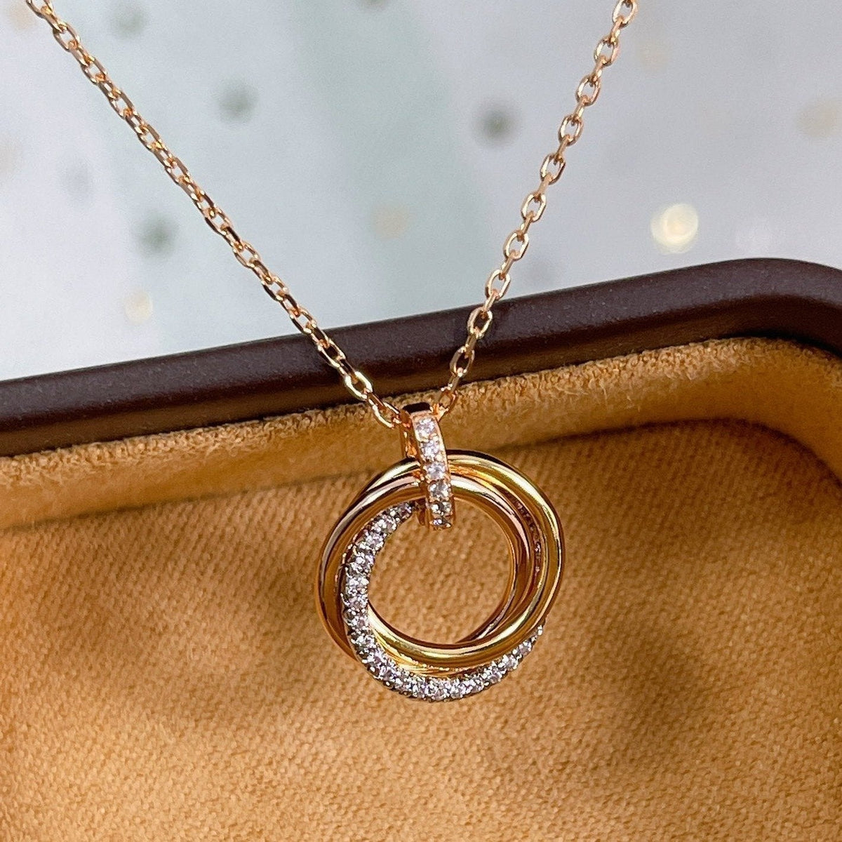 [⭐Miroze]TRINITY NECKLACE SILVER GOLD PINK GOLD DIAMONDS