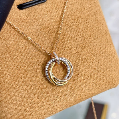 [⭐Miroze]TRINITY NECKLACE SILVER GOLD PINK GOLD DIAMONDS