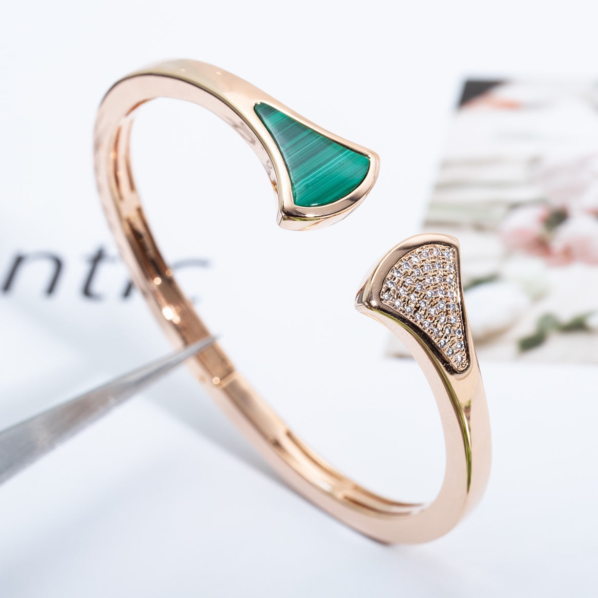 [⭐Miroze]DREAM BRACELET OPEN MALACHITE PINK GOLD