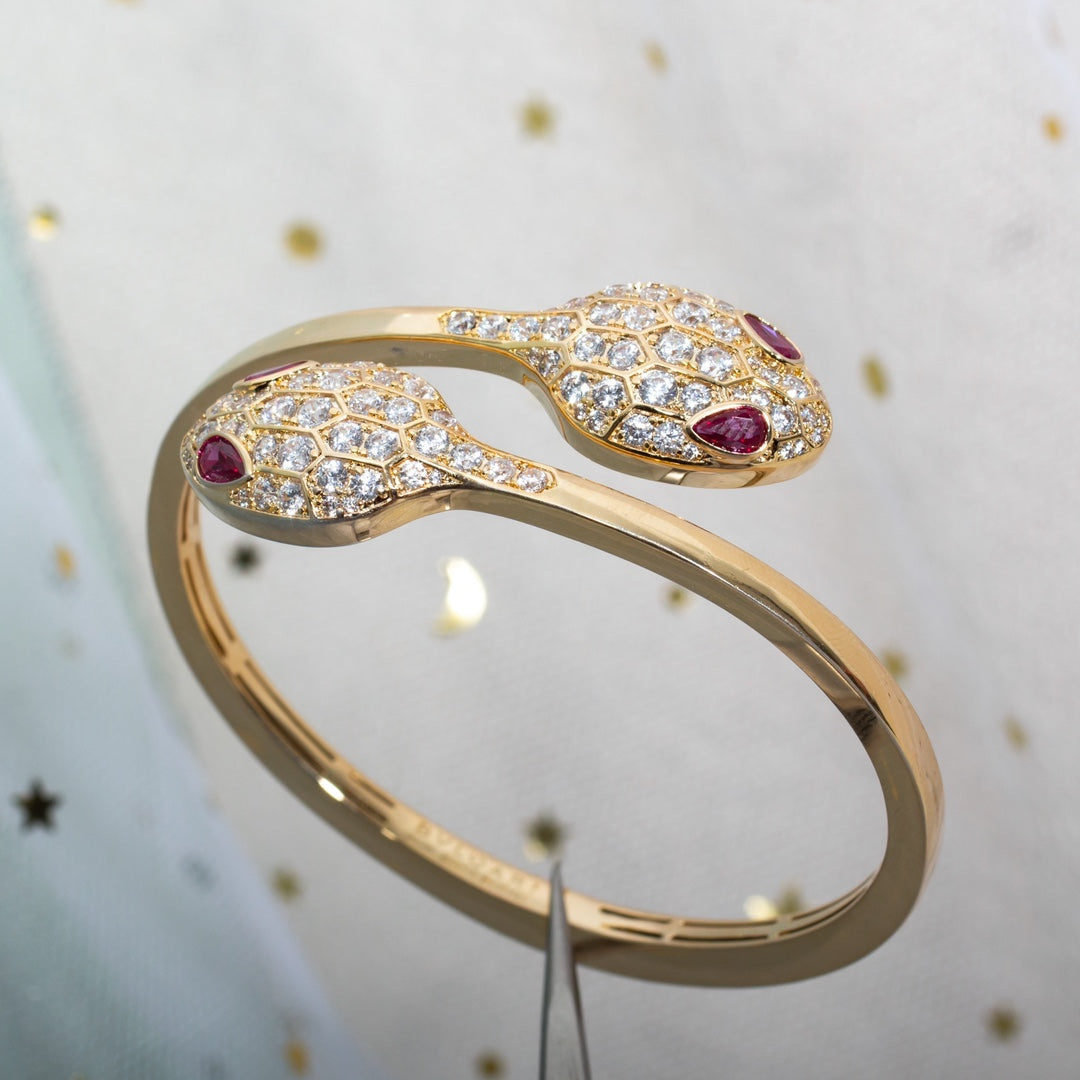 [⭐Miroze]SERPENTI BRACELET PINK GOLD DIAMOND DOUBLE SNAKE