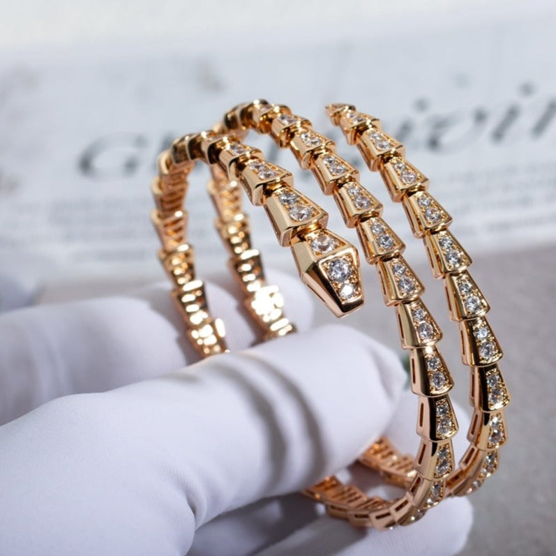 [⭐Miroze]SERPENTI BRACELET PINK GOLD DIAMOND DOUBLE ROW