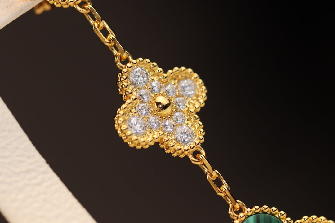 ⭐Miroze CLOVER EARRINGS GOLD MALACHITE DIAMOND 3 MOTIF