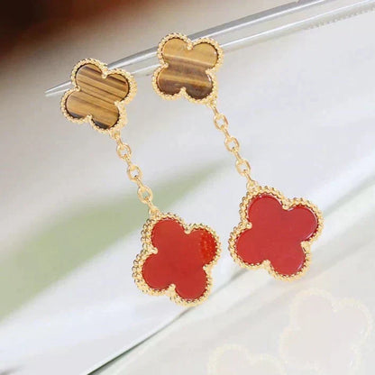 [⭐Miroze] CLOVER  2 MOTIF  TIGER EYE CARNELIAN EARRINGS
