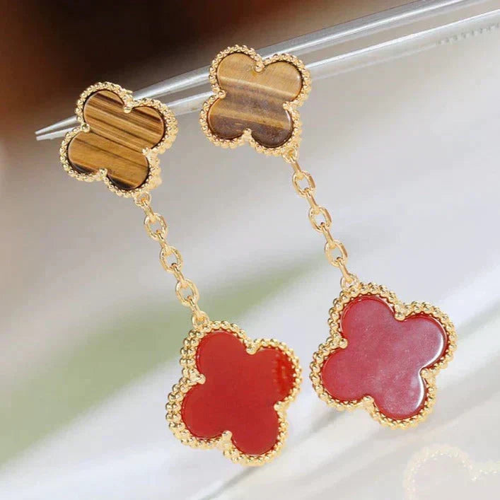 [⭐Miroze] CLOVER  2 MOTIF  TIGER EYE CARNELIAN EARRINGS