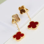 ⭐Miroze CLOVER  2 MOTIF  TIGER EYE CARNELIAN EARRINGS