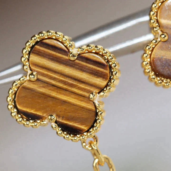 ⭐Miroze CLOVER  2 MOTIF  TIGER EYE CARNELIAN EARRINGS