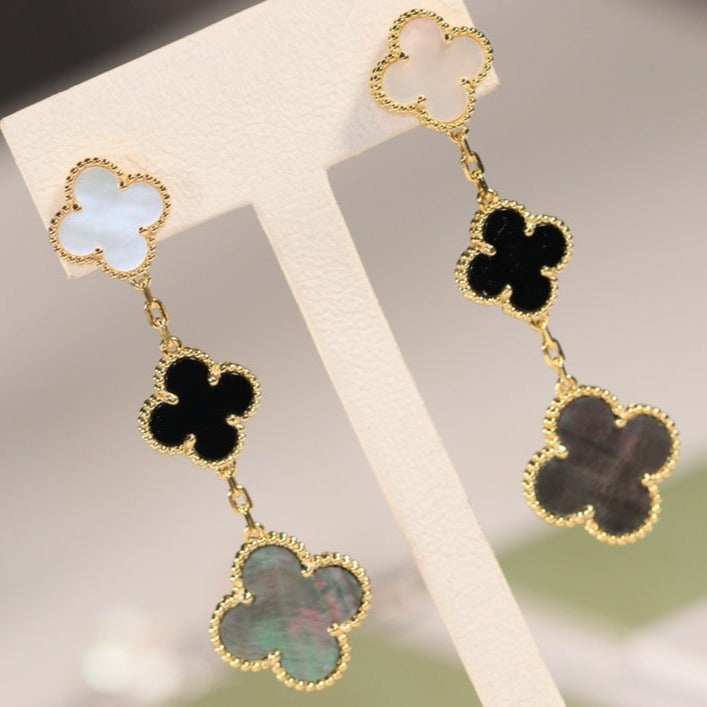 ⭐Miroze CLOVER EARRINGS GOLD ONYX MOP 3 MOTIF
