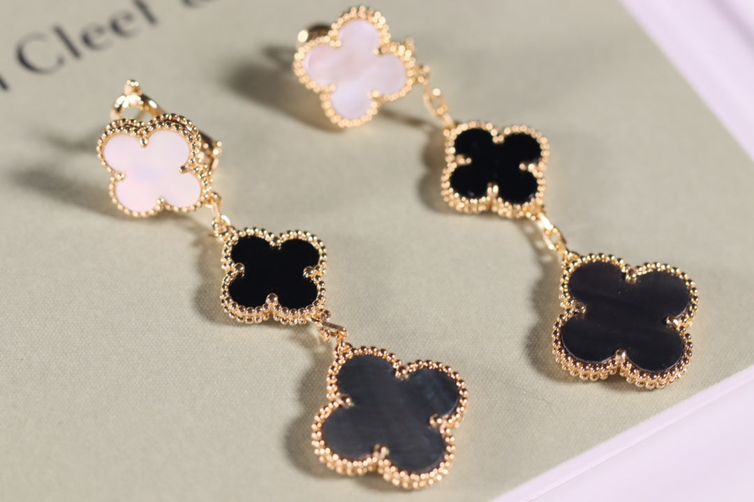 ⭐Miroze CLOVER EARRINGS GOLD ONYX MOP 3 MOTIF