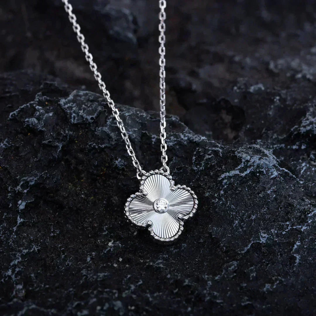 ⭐Miroze CLOVER  15MM DIAMOND LASER NECKLACE SILVER