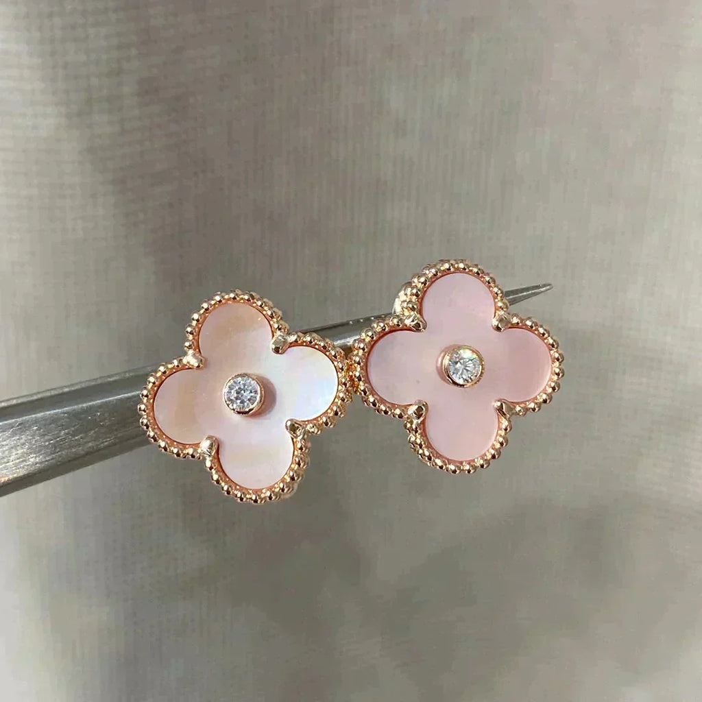 ⭐Miroze CLOVER MEDIUM 1 MOTIFS  PINK MOP DIAMOND EARRINGS