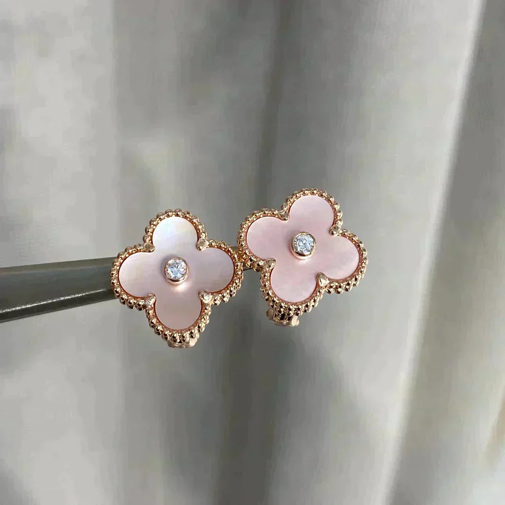 ⭐Miroze CLOVER MEDIUM 1 MOTIFS  PINK MOP DIAMOND EARRINGS