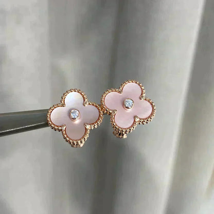[⭐Miroze] CLOVER MEDIUM 1 MOTIFS  PINK MOP DIAMOND EARRINGS