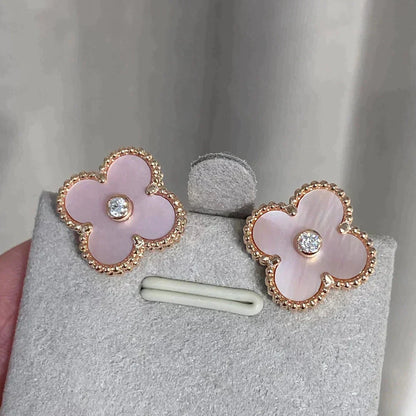 [⭐Miroze] CLOVER MEDIUM 1 MOTIFS  PINK MOP DIAMOND EARRINGS
