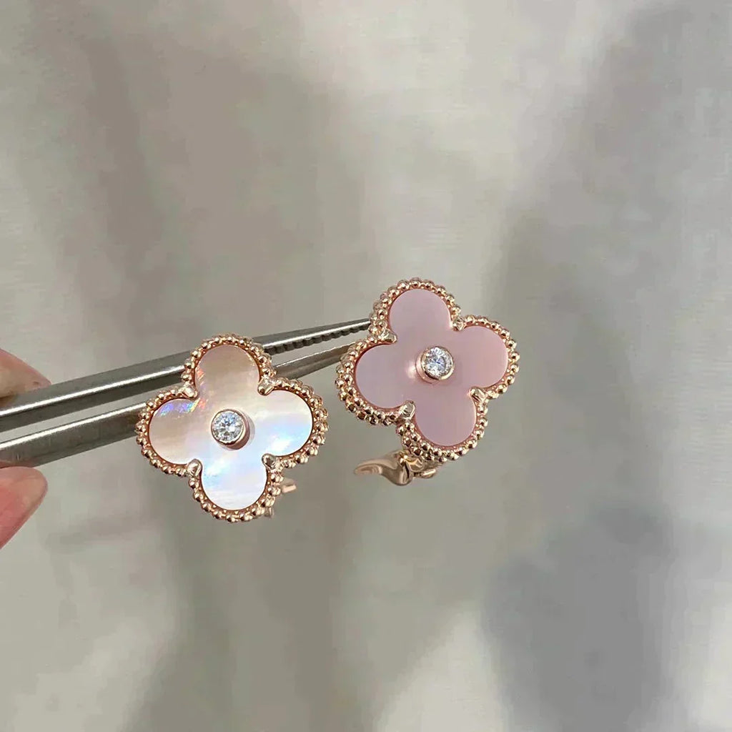 ⭐Miroze CLOVER MEDIUM 1 MOTIFS  PINK MOP DIAMOND EARRINGS