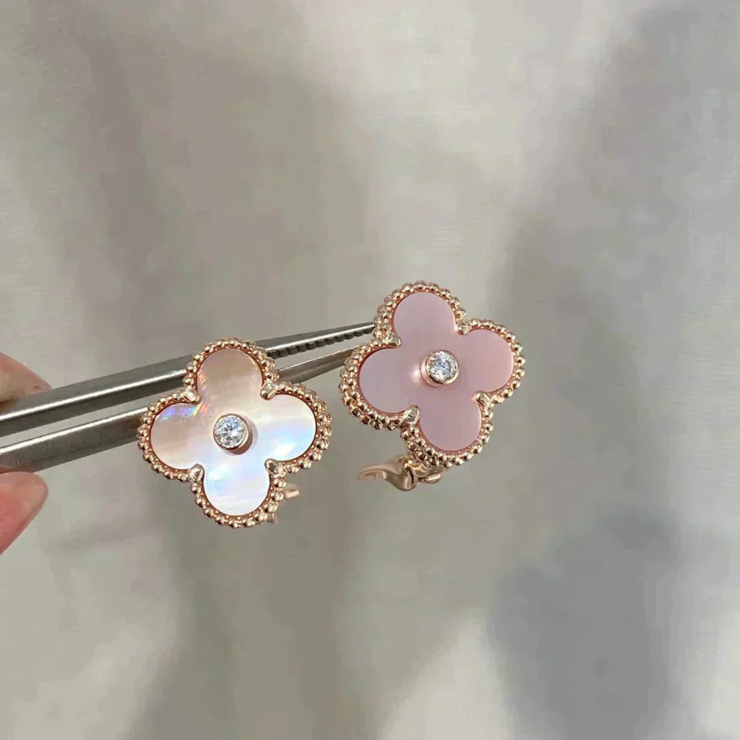 [⭐Miroze] CLOVER MEDIUM 1 MOTIFS  PINK MOP DIAMOND EARRINGS