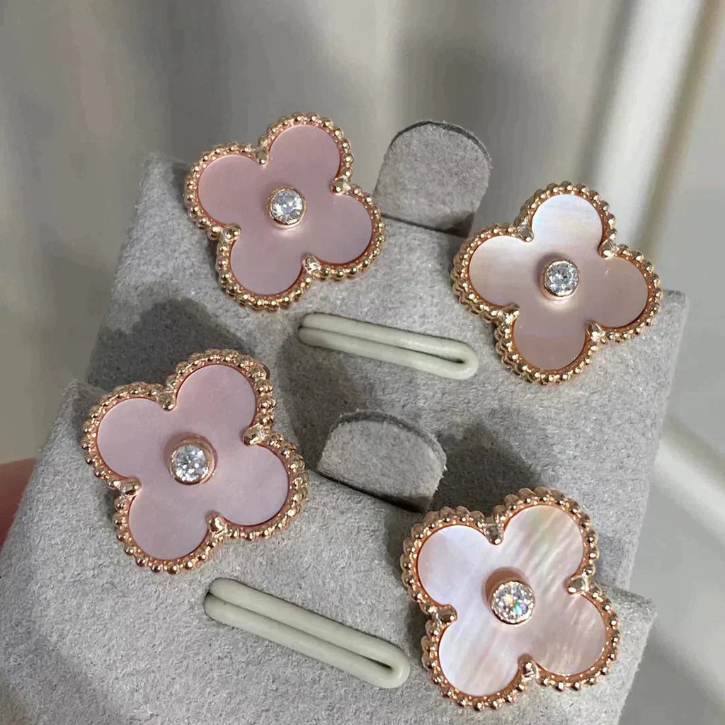 ⭐Miroze CLOVER MEDIUM 1 MOTIFS  PINK MOP DIAMOND EARRINGS