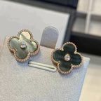 ⭐Miroze CLOVER MEDIUM 1 MOTIFS GRAY MOP  DIAMOND EARRINGS
