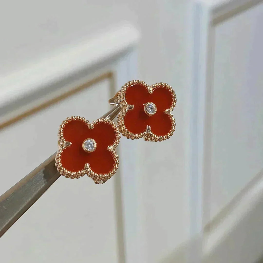 ⭐Miroze CLOVER MEDIUM 1 MOTIFS CARNELIAN  DIAMOND earrings