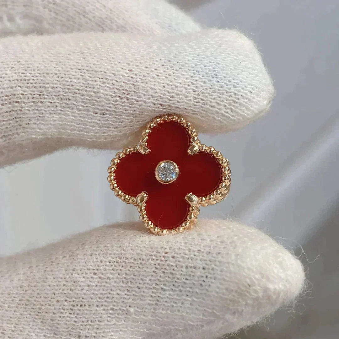 ⭐Miroze CLOVER MEDIUM 1 MOTIFS CARNELIAN  DIAMOND earrings