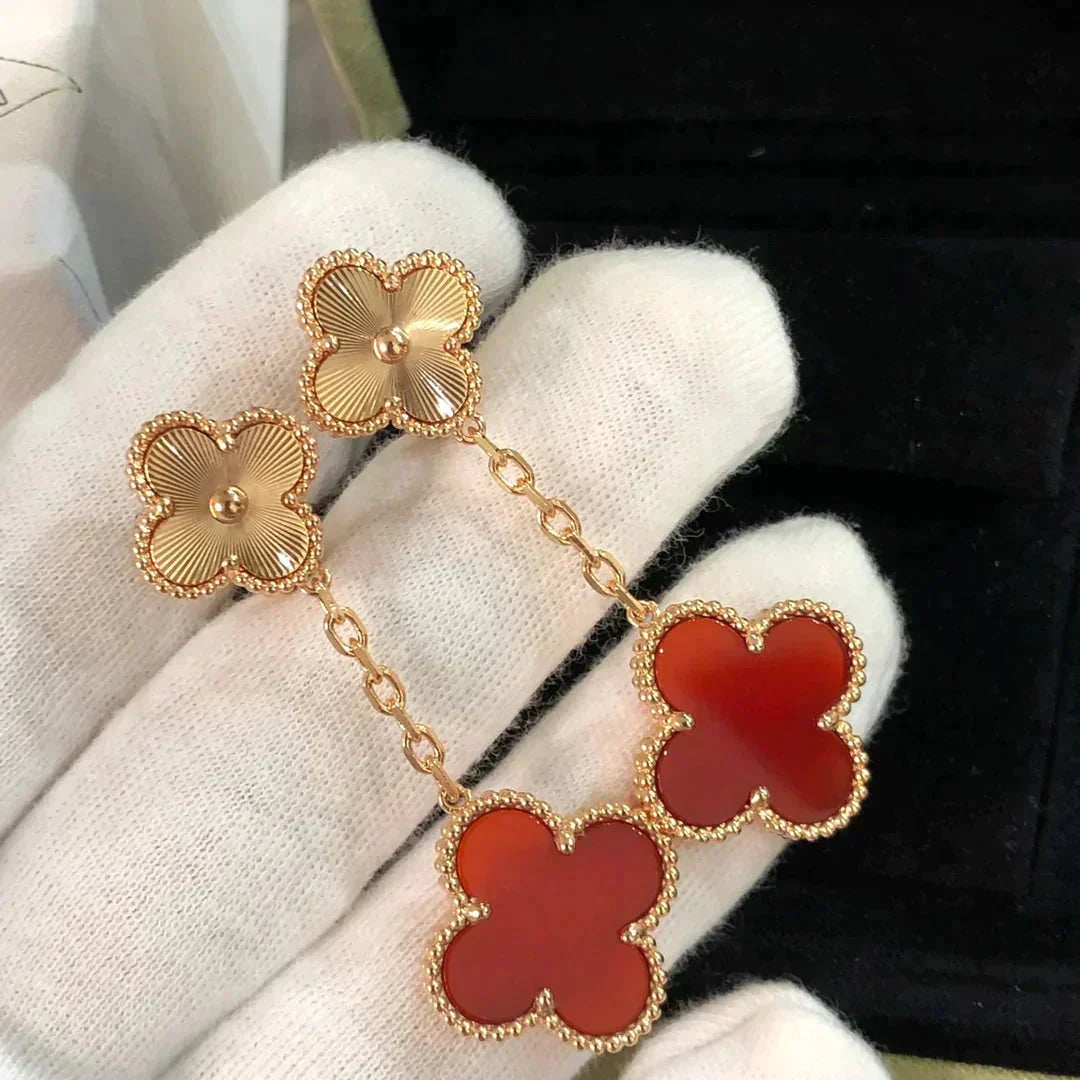 [⭐Miroze] CLOVER 2 MOTIF  LASER CARNELIAN EARRINGS
