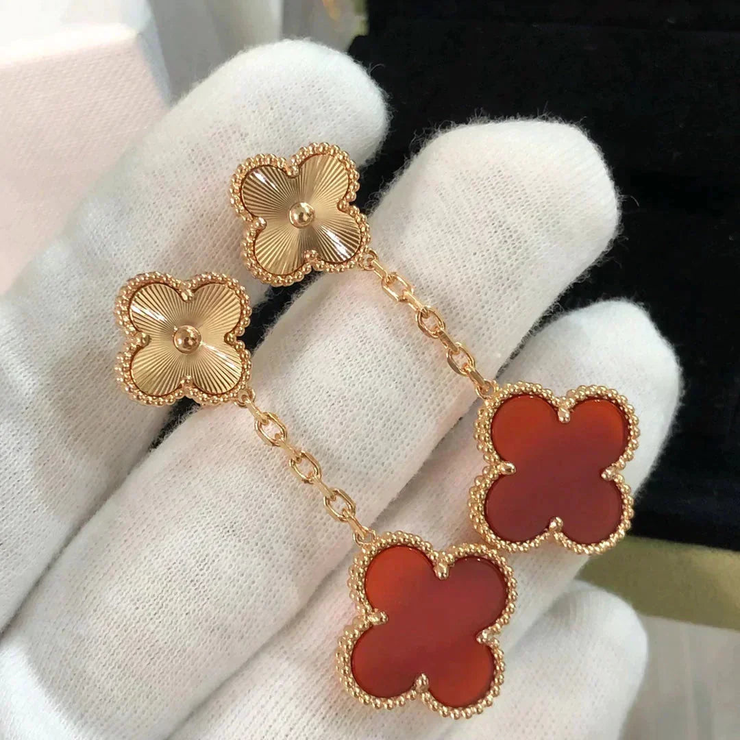 [⭐Miroze] CLOVER 2 MOTIF  LASER CARNELIAN EARRINGS
