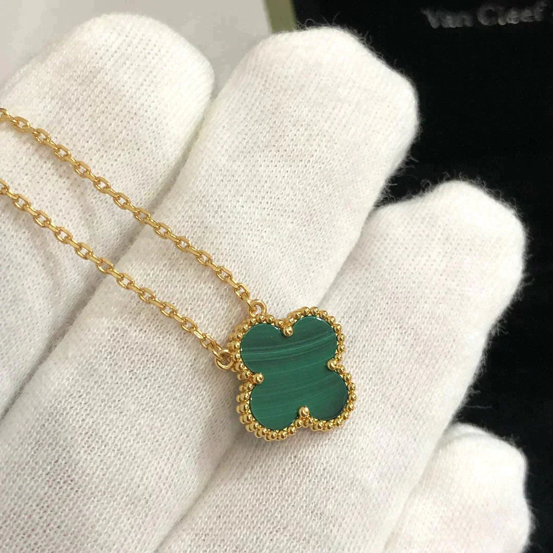 [⭐Miroze]CLOVER 15MM MALACHITE SINGLE FLOWER  NECKLACE