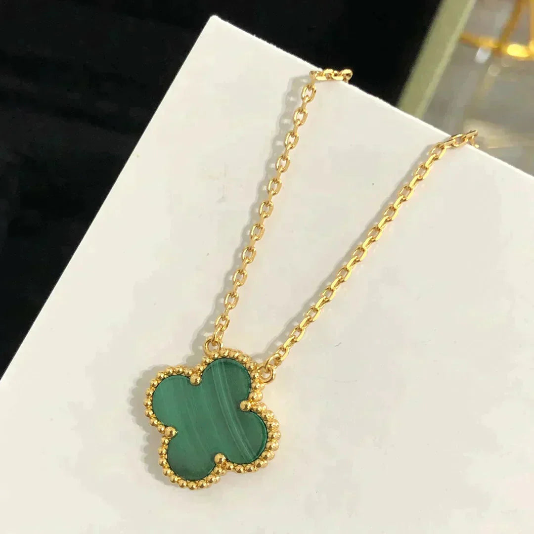 [⭐Miroze]CLOVER 15MM MALACHITE SINGLE FLOWER  NECKLACE