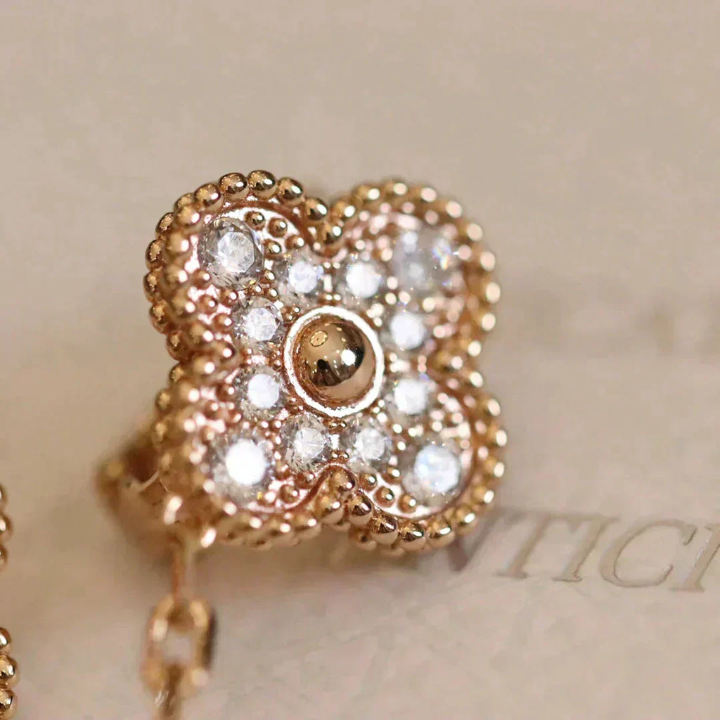 ⭐Miroze CLOVER MEDIUM 1 MOTIFS FUll DIAMOND EARRINGS