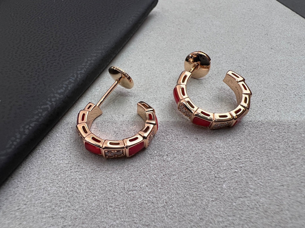 [⭐Veya]SERPENTI CARNELIAN PINK GOLD EARRINGS