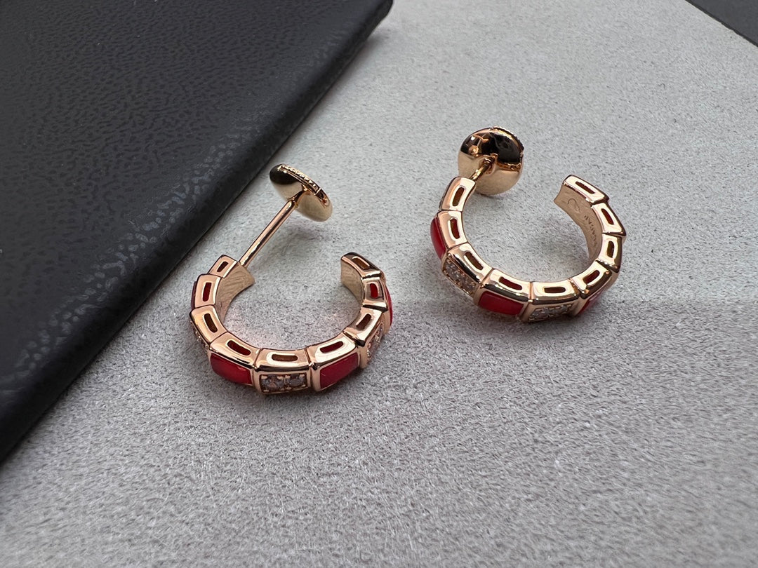 [⭐Veya]SERPENTI CARNELIAN PINK GOLD EARRINGS