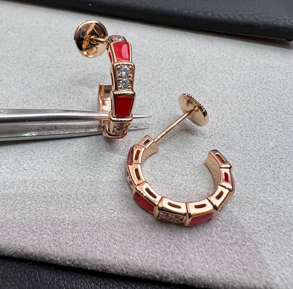 [⭐Veya]SERPENTI CARNELIAN PINK GOLD EARRINGS