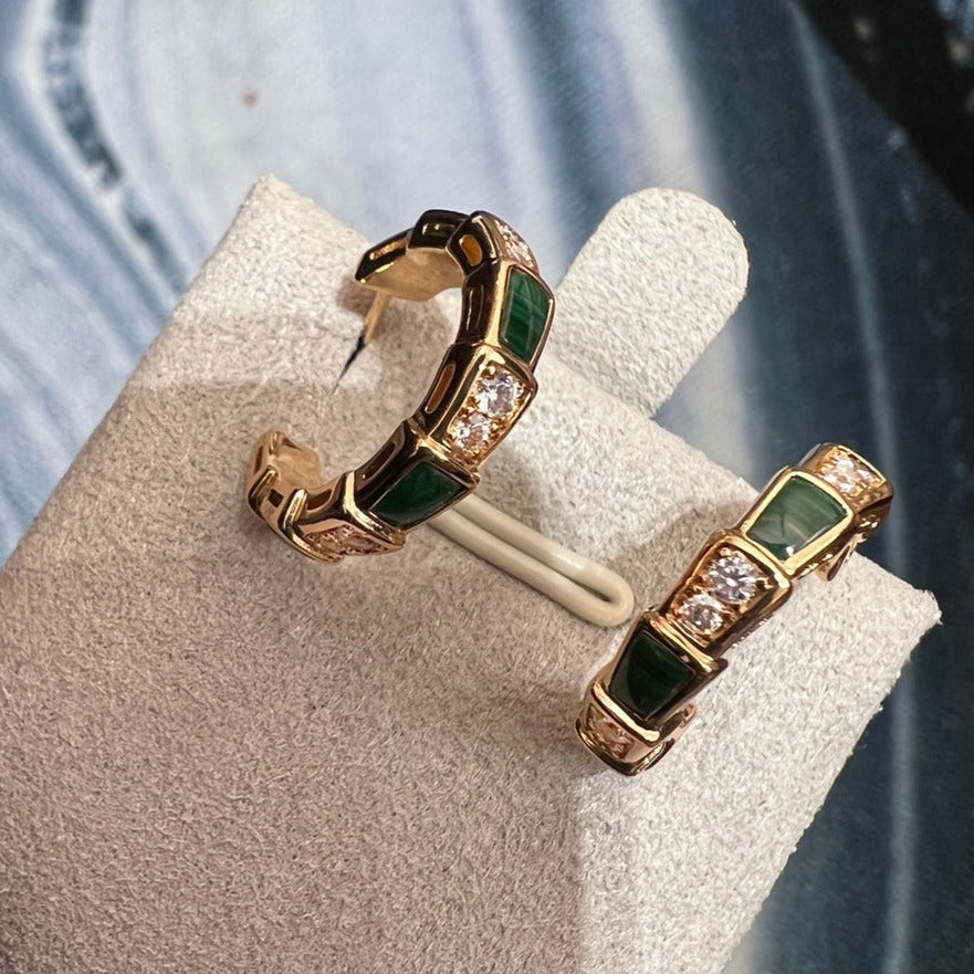 [⭐Veya]SERPENTI MALACHITE PINK GOLD EARRINGS