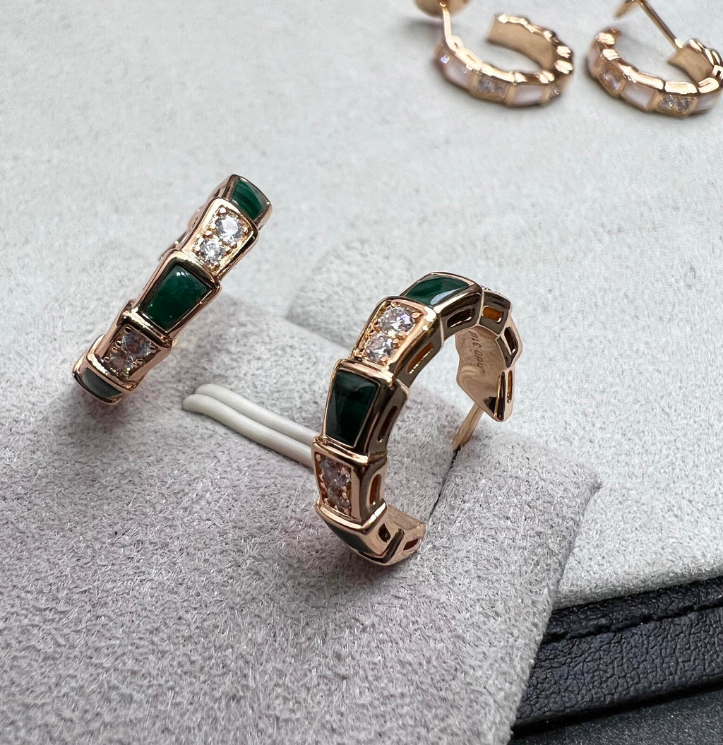 [⭐Veya]SERPENTI MALACHITE PINK GOLD EARRINGS
