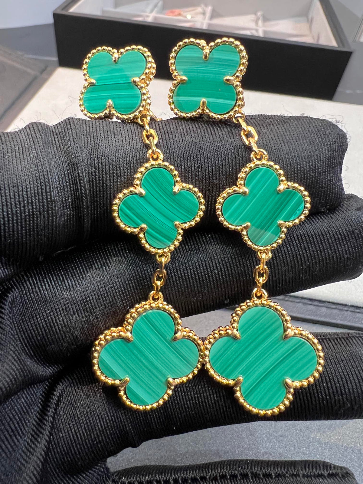 [⭐Miroze]CLOVER MALACHITE 3 MOTIFS GOLD