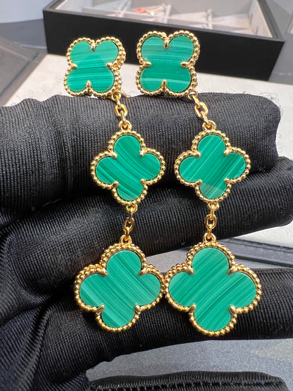 [⭐Miroze]CLOVER MALACHITE 3 MOTIFS GOLD