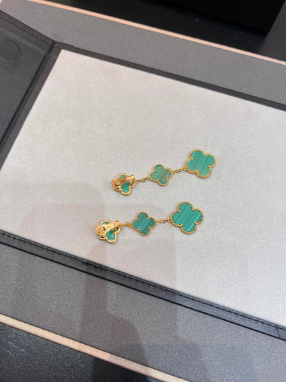[⭐Miroze]CLOVER MALACHITE 3 MOTIFS GOLD
