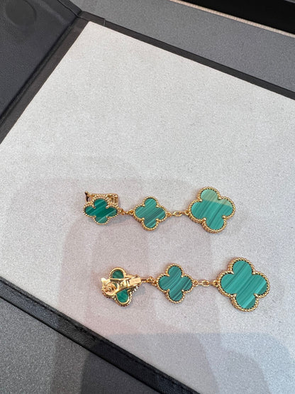 [⭐Miroze]CLOVER MALACHITE 3 MOTIFS GOLD