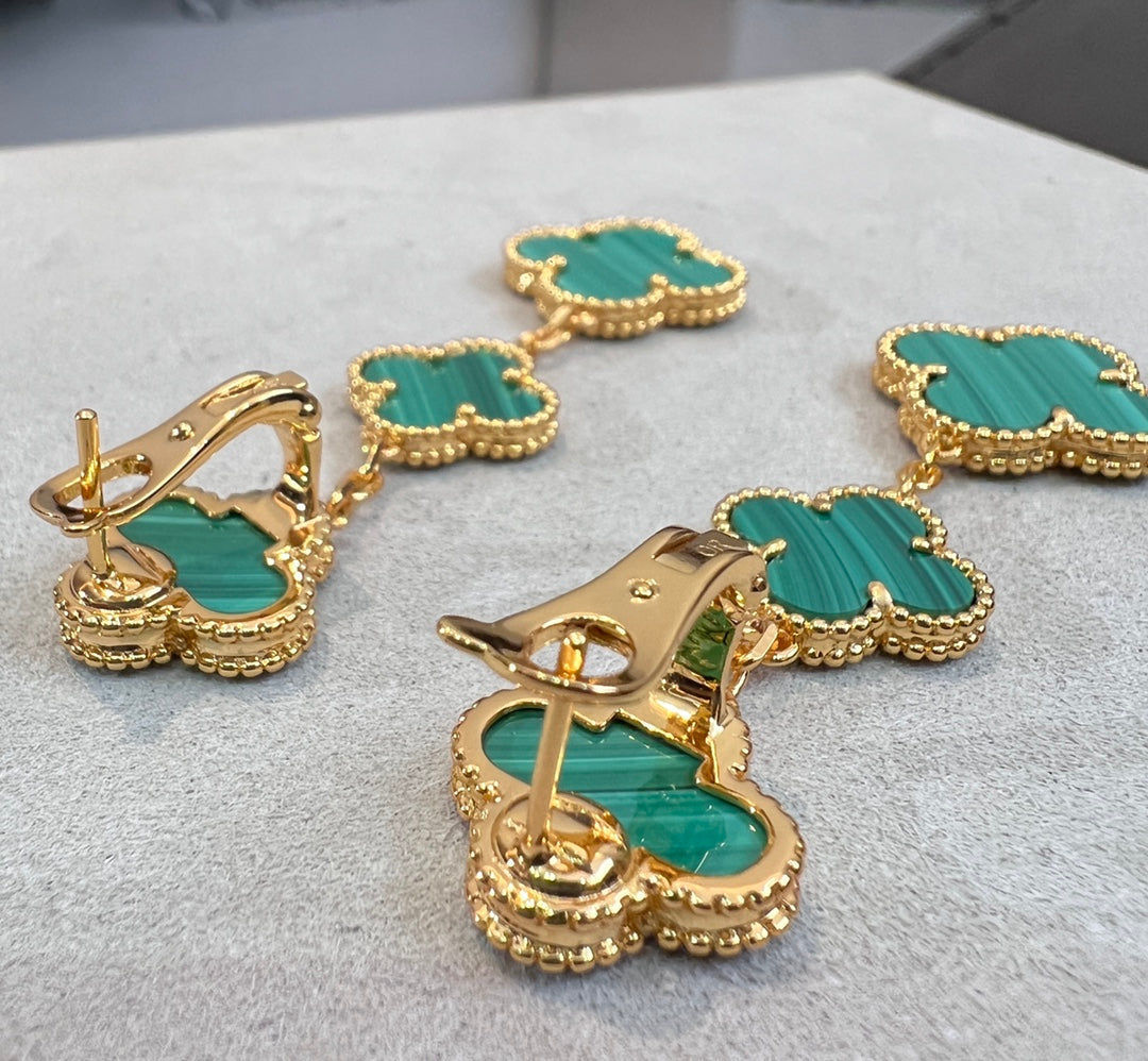 ⭐Miroze CLOVER MALACHITE 3 MOTIFS GOLD