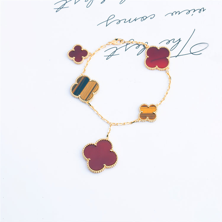 ⭐Miroze CLOVER BRACELET 5 MOTIFS CARNELIAN TIGER EYE