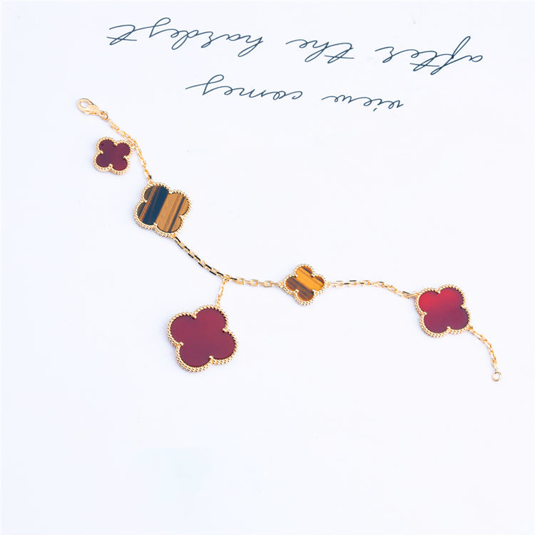 ⭐Miroze CLOVER BRACELET 5 MOTIFS CARNELIAN TIGER EYE